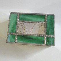 Vintage Handmade Slag Glass Trinket Box Mirror Sides Jewelry Box Green Swirl - £21.78 GBP