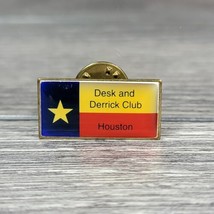 Houston Texas Flag Desk &amp; Derrick Club Pin Button Oil Field Rig Hat Lape... - $3.99