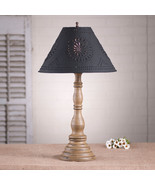 DISTRESSED PEARWOOD TABLE LAMP &amp; 15&quot; Punched Tin Shade  Primitive Handma... - $390.60 CAD