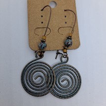 Earrings Bohemian Style Hook Dangle Drop Blue Bronze Swirl Beaded - £7.88 GBP