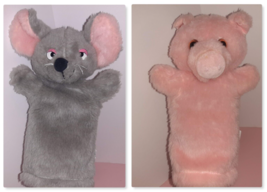 Vintage Plush Mouse &amp; Pig Hand Puppets KERI Cute 10&quot; Stuffed Animal - £11.70 GBP