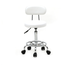 Round Shape Adjustable Salon Stool with Back and Line White - £53.76 GBP