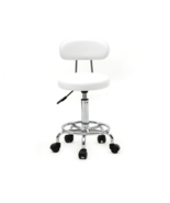 Round Shape Adjustable Salon Stool with Back and Line White - £53.46 GBP