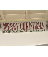 Rustic Merry Christmas Decorative Wooden Block Sign Sparkle And Holly 20... - $11.88