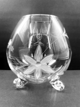 Vintage Clear Floral Etched Glass Round Vase Fish Bowl Silver Rim Tri Fo... - £31.15 GBP