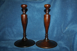 Vintage Rare Dark Brown Wood Candlesticks - £116.76 GBP