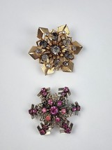 Pair Vintage Rhinestone Brooch Pins Star Shaped Silver Tone Pink Gold To... - £19.73 GBP