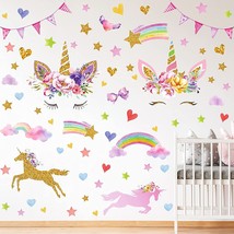 4 Sheets Unicorn Wall Decals Peel And Stick Watercolor Unicorn Wall De - £13.43 GBP