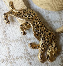 Vintage 1986 Mimi Di N Gold Plate Enamel Large Leopard Jaguar Buckle w orig Belt - £43.30 GBP