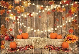 7x5FT Fall Pumpkin Photography Backdrop Autumn Thanksgiving Harvest Hay Leaves W - £26.73 GBP