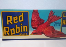 Red Robin Brand Fruit Crate Label 1950&#39;s Original Flying Bird Artwork Vi... - £6.65 GBP