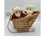 Vintage Santa Clause &amp; Mrs Clause Dolls In Christmas Sleigh Wicker Baske... - £50.27 GBP