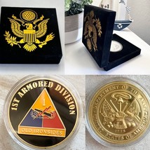 Us Army 1st Armored Division &quot;Old Ironsides&quot; Challenge Coin / Velvet Case - £15.90 GBP