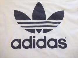Vtg Adidas Trefoil Long Sleeve White 100% Cotton T-Shirt USA Made M Youth 34&quot; - £68.51 GBP