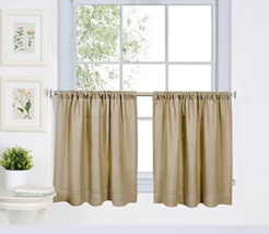 Elrene Home Fashions Marin 2 PC Rod Pocket Window Tier Linen Rayon Blend Neutral - $14.89