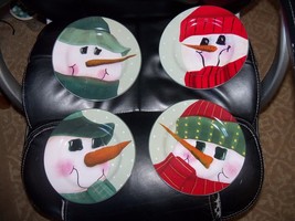 4 Sakura Fiddlestix Snowmen Portraits Dessert Plates 4 Colors & Designs New Htf - $37.23