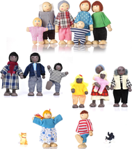 17 Pcs Wooden Doll House People of 15 Family Figures and 2 Pets (Dog and Cat), D - £27.81 GBP