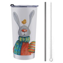 Mondxflaur Rabbit Bird Steel Thermal Mug Thermos with Straw for Coffee - £16.76 GBP