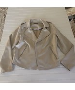 T Tahari Size S Faux Suede Leather Open Moto Jacket Cream Stretchy - $34.22