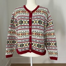 Vintage Liz Claiborne Fair Isle Sweater Chunky Retro Crop Cardigan Medium - $33.74