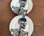 Royal Wessex Halloween 4 Dinner Plates Black &amp; White Skulls Skeleton New - $79.99