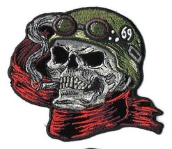 Biker Skull With Scarf &amp; Helmet 69 Iron On Sew On Embroidered Patch 4&quot; X... - £6.27 GBP