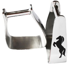 Western Horse Saddle Stirrups Angled Slanted Black Horse Aluminum 5164 - $39.59