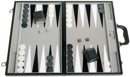 Open Box! 21&quot; Tournament Backgammon Set - Black with Grey velvet field - £62.72 GBP