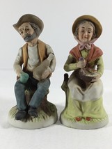 Vintage Figurine Set - Elderly Couple Sitting Pair #24 - 5.5&quot; Tall - £3.82 GBP