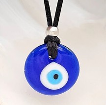 Evil Eye Pendant Necklace Nazar Lucky Protection Corded Glass Kabbalah Turkish - £4.20 GBP