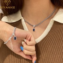 XIYA2022 New Vintage Blue Zircon Chain Necklace Bracelet Set for Women Sexy Fash - £17.00 GBP