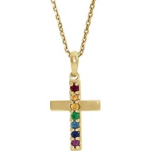 Authenticity Guarantee 
Multi-Gemstone Cross Necklace in 14kl Yellow, White o... - £421.61 GBP+