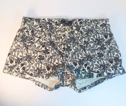 H&amp;M Floral Denim Shorts Black Flowers On White Background Women’s Size 2 - £7.95 GBP