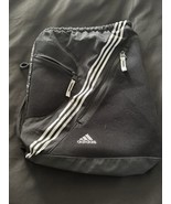 Adidas Black Gym Sackpack Drawstring Bag White Stripes Mesh Pockets 15x18” - $26.00 CAD