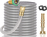 Garden Hose 50FT - Stainless Steel Metal Water Hose with Brass Nozzle, H... - £46.00 GBP