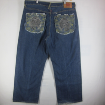 Red Monkey LOT 1002 Blue Jeans Mens W42 L31 Embroidered Dragon Pockets Buttonfly - £112.66 GBP