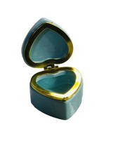 Heart Shaped Trinket Box Hinged Jewelry Gift Box Teal  Ceramic Dish with Lid3” - £10.62 GBP