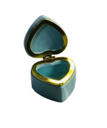 Heart Shaped Trinket Box Hinged Jewelry Gift Box Teal  Ceramic Dish with... - £11.15 GBP