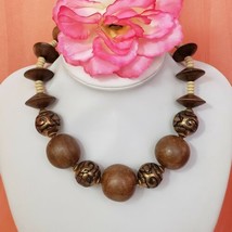 Brown Wood Tribal Statement Necklace Ethnic Natural Choker BOHO Large Beads - £13.54 GBP