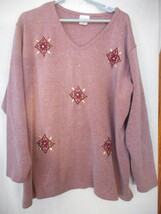 Mauve Gold Sz 26W / 28W V-neck cotton blend Knit top / Sweater gold accents - $29.98
