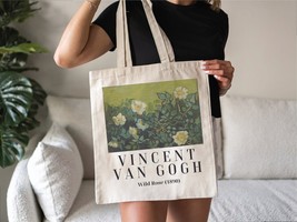 Van Gogh Wild Rose 1890 Tote Bag, Van Gogh Canvas tote bag, Vincent Van Gogh Art - £17.58 GBP