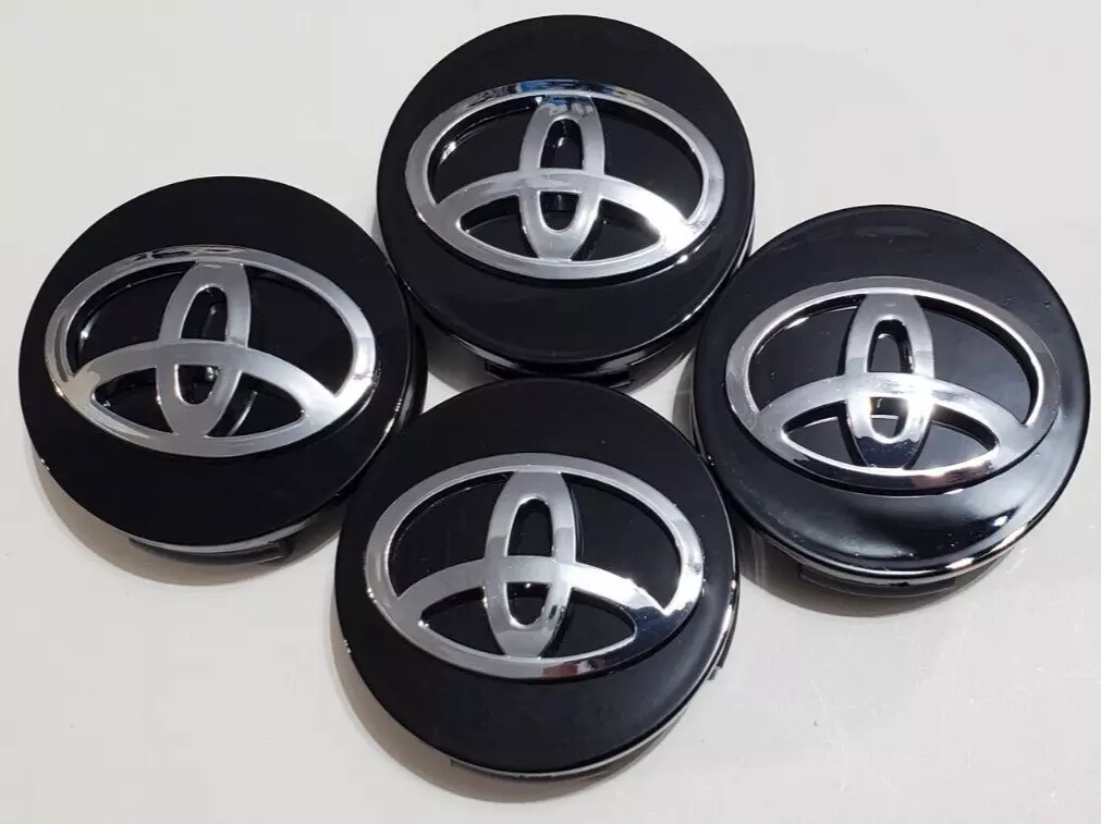 SET OF 4 TOYOTA WHEEL RIMS CENTER CAPS BLACK/CHROME LOGO 62MM CAMRY/COROLLA - £13.90 GBP