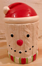 Merry Mistletoe Snowman Sweater 9&quot; Cookie Jar Treat Jar Winter Christmas Decor - £17.32 GBP