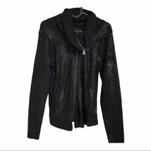 Nic + Zoe black cowl neck zip up shiny silver fleck black jacket women’s... - $18.62