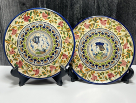 Pair Italian Faience Royalty Nobility Portrait Wall Hanging Plates Hand Painted - £86.73 GBP