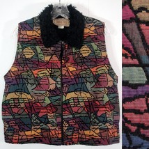 Painted Pony Vest Multi Color Tapestry Patchwork Design Faux Fur Collar womens M - £9.40 GBP