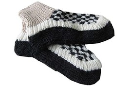 Alpakaandmore Unisex Douple Hand-knitted Winter Slipper Socks Alpaca Wool (8, Bl - £35.66 GBP