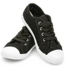 Girls Sneakers Canvas Lace Eyelet Capelli New York Black Casual Comfort Shoes- 1 - £11.94 GBP