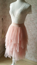 Blush Pink Tiered Midi Tulle Skirt Women Custom Plus Size Tulle Tutu Skirt image 4