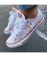 Take a Walk Through a Flower Field - Custom Wedding Shoes White Low Tops - $179.00
